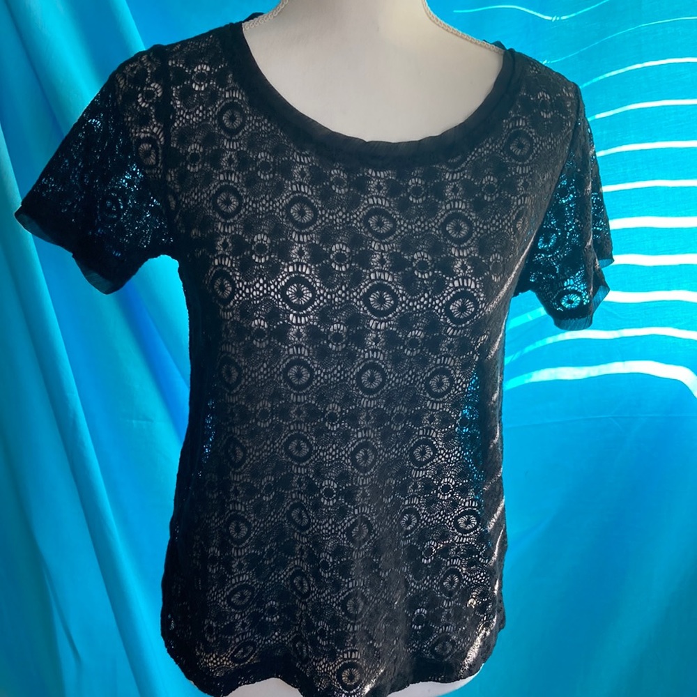 Buy2items get1 free.3/$15 items for$30. Black lace short sleeve top